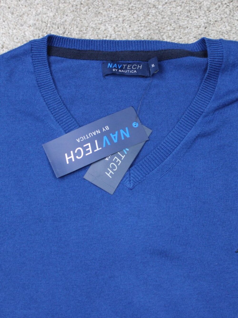 Nautica Navtech Sweater NWT Mens XL Blue Limoges V-Neck Stretch L/S Pullover - Picture 3 of 11